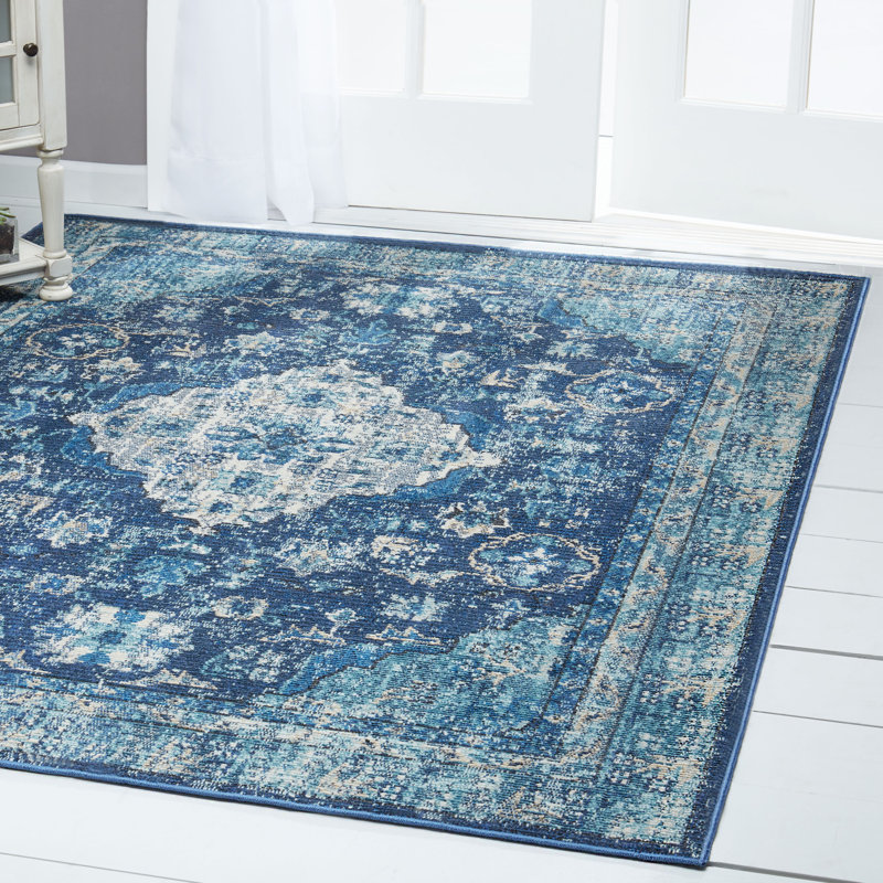 Nicole Miller Starlight Medallion Blue Indoor/Outdoor Area Rug